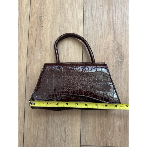 Vintage Y2K Mini Oxblood Brown Croc Embossed Patent Leather Abstract Handbag - Picture 5 of 16